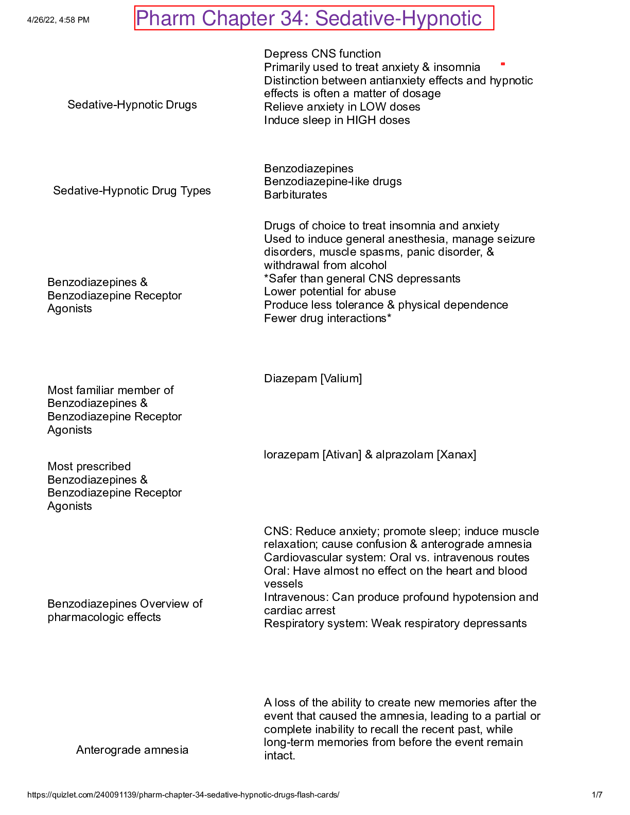 Preview of Pharm Chapter 34: Sedative-Hypnotic Drugs. 50 Questions and Answers.
